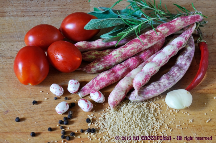 fagioli, cous cous, erbe aromatiche, pomodori, tomatoes, beans, herbs